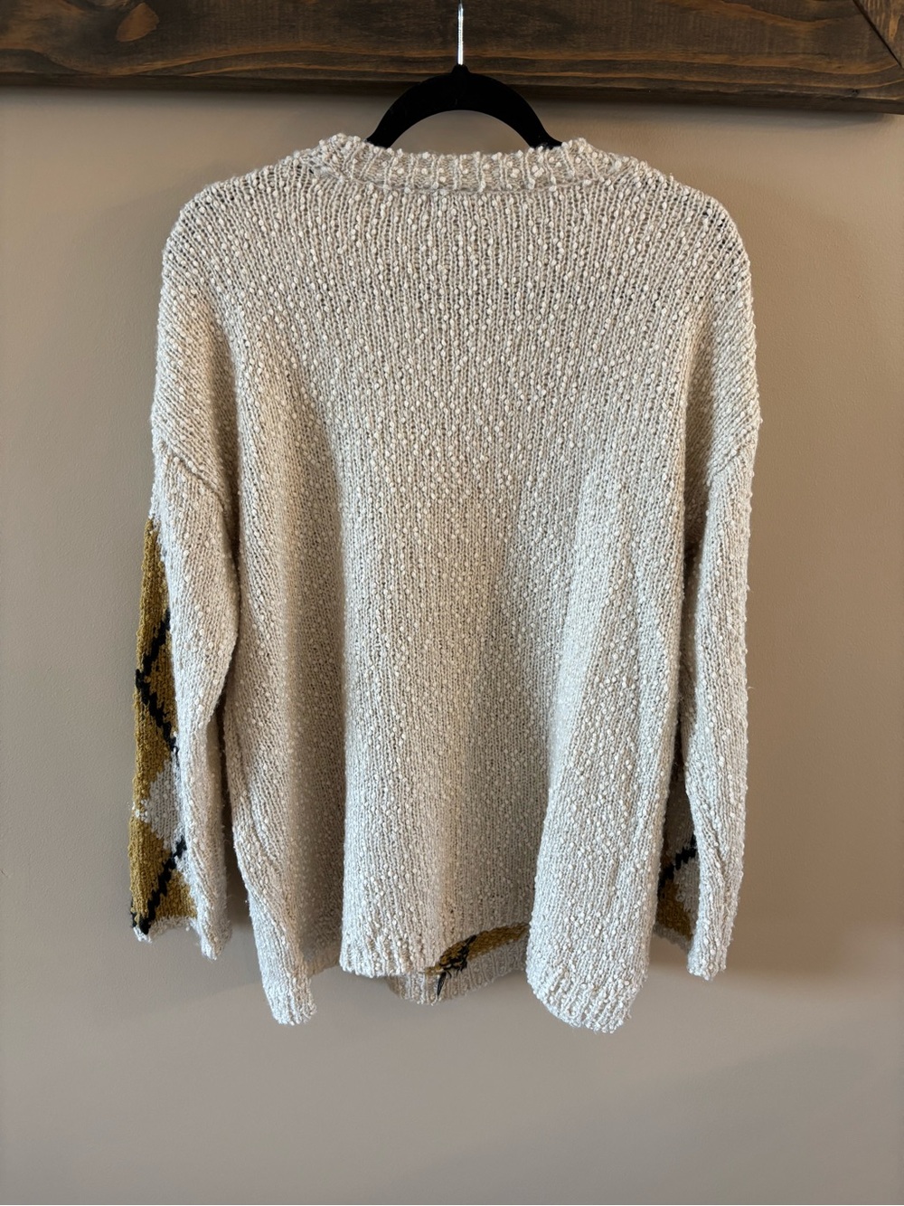 miami Cream Crewneck Sweater with Yellow Argyle Sleeves - Picture 5 of 7
